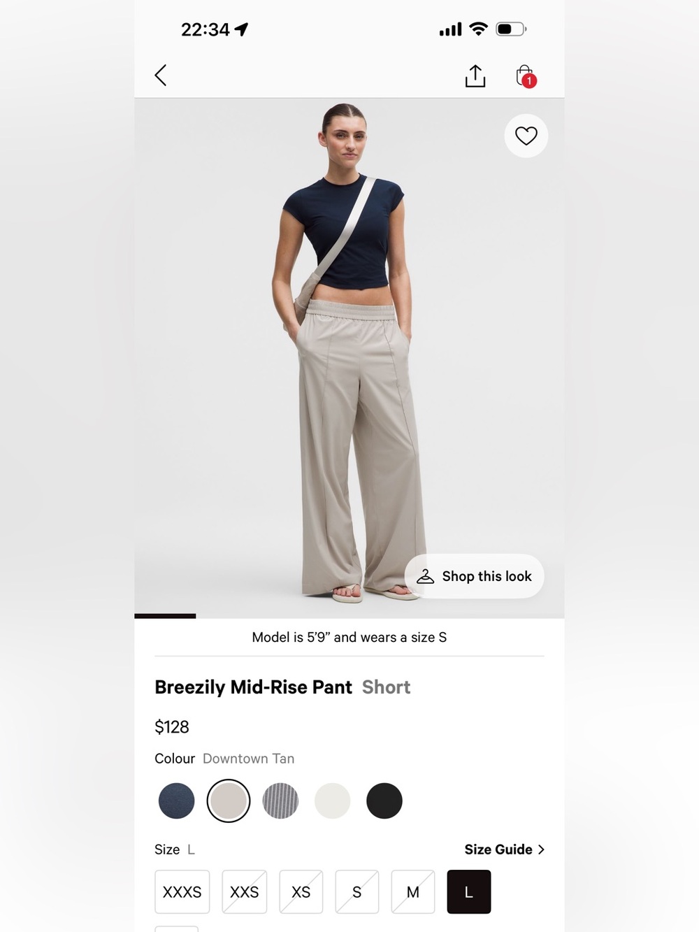 LULULEMON Breezily MR Wide-Leg Pant SHORT. Size L Down